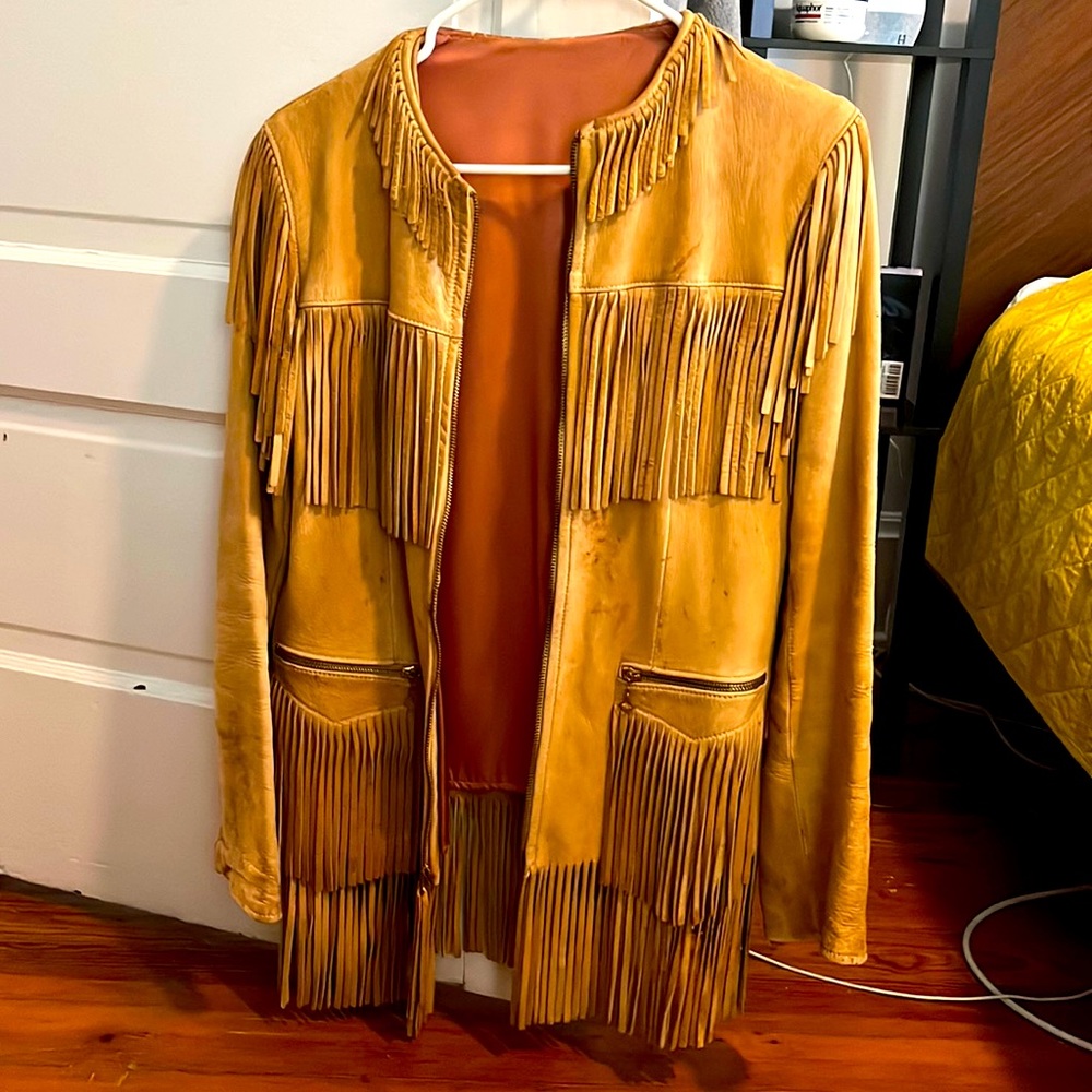 Vintage leather fringe jacket, silk lined